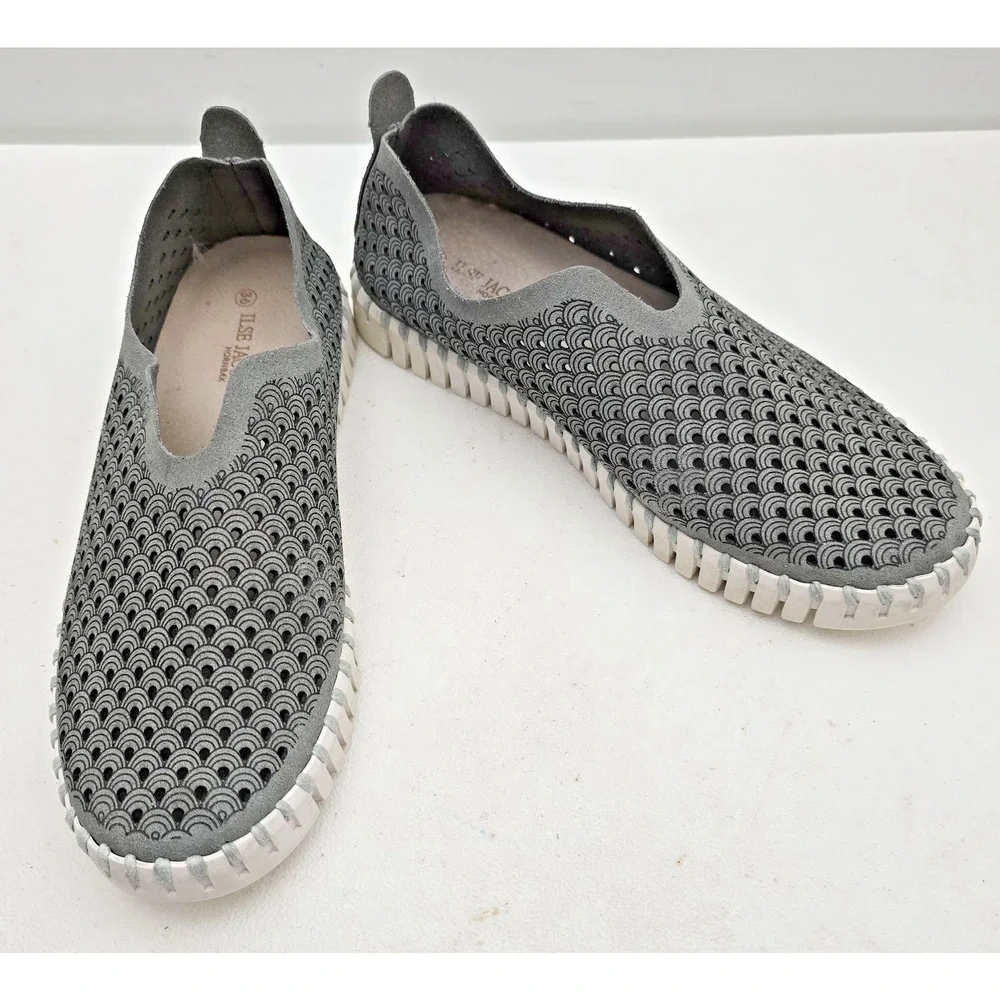 Ilse Jacobsen Tulip Gray Perforated Faux Suede Shoes Flats Womens 36 EU US 5.5-6